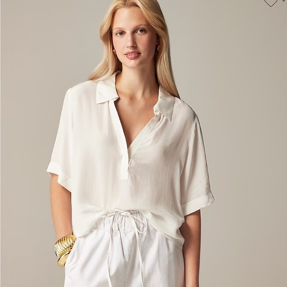 J crew ivory Bungalow popover top in crepe de chine - Picture 1 of 5
